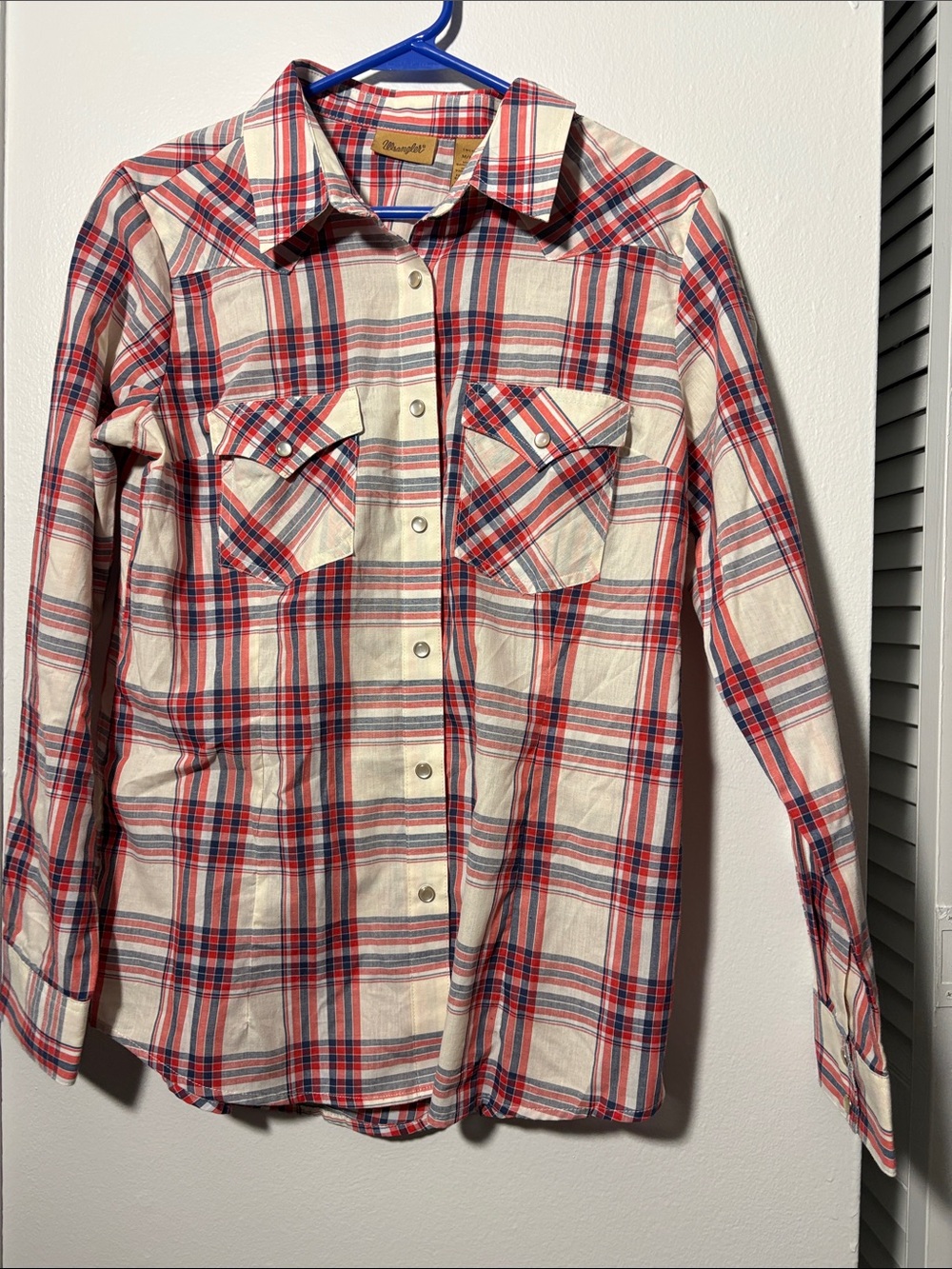 Wrangler Cream and Red Plaid Button-Front Kids Shirt
